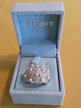 Vintage 925 Silver Stauer Cocktail Ring w/ Dome-Shaped Basket- Weave Design AS:7